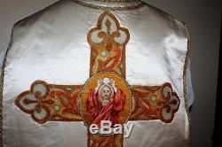 Chasuble De Pretre Romaine Blanche Complete Epoque Xixe Siecle