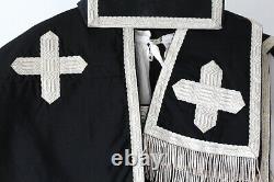 Chasuble Romaine de prêtre complète en soie noire unie XIXe siècle
