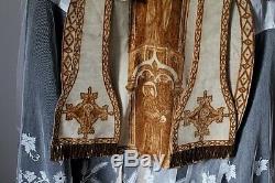 Chasuble romaine de prêtre blanche complète splendide travail de décor XIXe