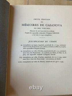 Collection complète Mémoires de Casanova tomes 1 à 10 1931 / reliure d'origine
