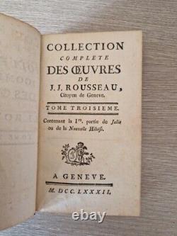 Collection complètes des oeuvres de J. J Rousseau 1781/1782 Genève en 30 volumes