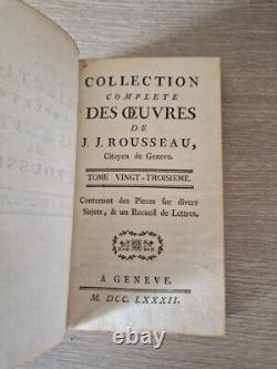 Collection complètes des oeuvres de J. J Rousseau 1781/1782 Genève en 30 volumes