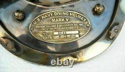 Complet Taille Ancien U. S Marine Laiton Divers Plongée Casque Mark V Fonds Gift