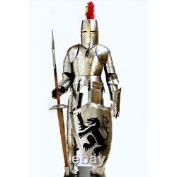 Costume d'armure complet de chevalier médiéval, bouclier de chevalier