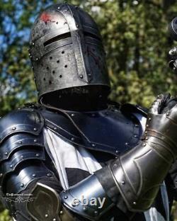 Ensemble complet de chevalier templier noir médiéval, armure, costume