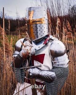 Ensemble complet de chevalier templier noir médiéval, armure de costume