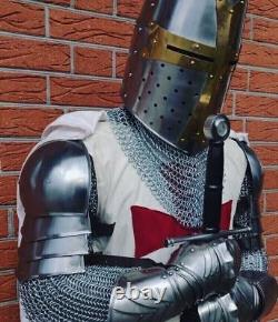 Ensemble complet de chevalier templier noir médiéval, armure de costume