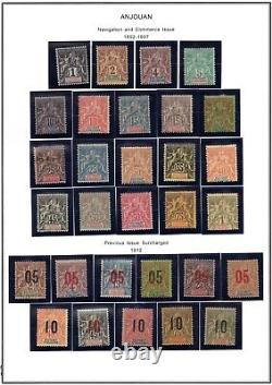 France Anjouan 1892-1912 Complet Country Collection De 30 Timbres Scott #1-30