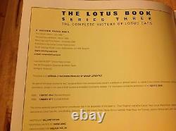 Incroyablement RARE le Lotus Book Series trois 3 l'histoire complète de Lotus Cars