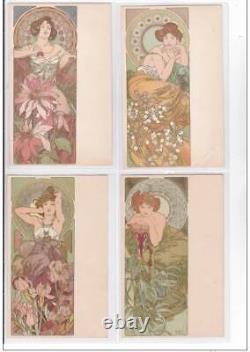 MUCHA Alphonse série complète de 4 cartes postales Les Pierres Précieuse