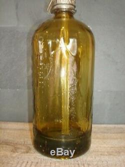 Rare siphon en verre vert-jaune, eau de Seltz, très bon état, complet/bistrot, bar