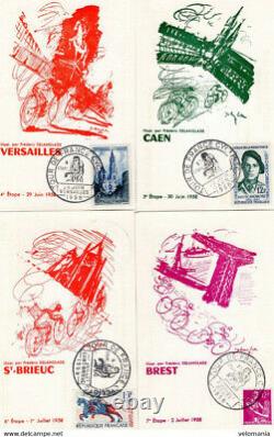 S5144 Série Complète de 25 Cartes Postales Tour De France 1958 Illustrateur